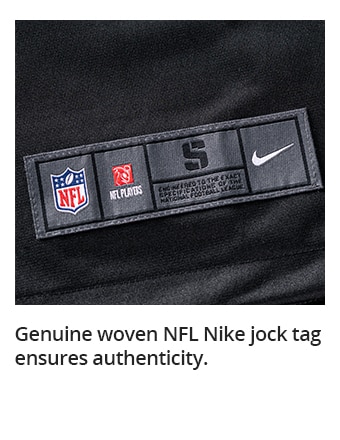 Genuine woven NFL Nike jock tag ensures authenticity.