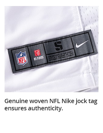 Genuine woven NFL Nike jock tag ensures authenticity.