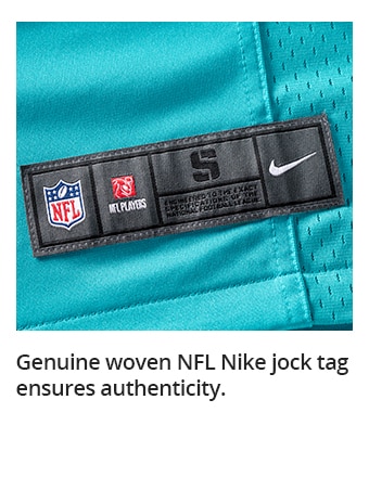 Genuine woven NFL Nike jock tag ensures authenticity.