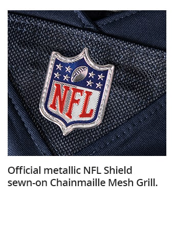 Official metallic NFL Shield sewn-on Chainmaille Mesh Grill.