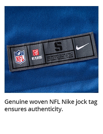 Genuine woven NFL Nike jock tag ensures authenticity.