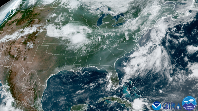 A GeoColor image of the U.S. from NOAA's GOES-16 satellite on July 18, 2023.