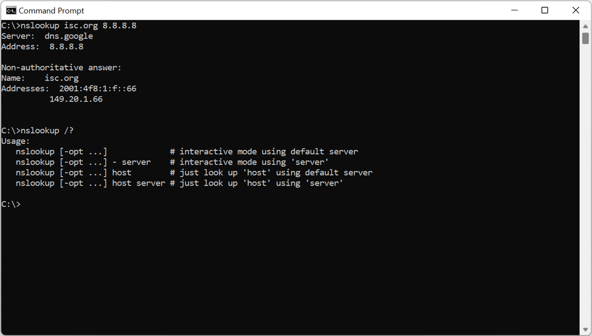 A specific DNS server in nslookup