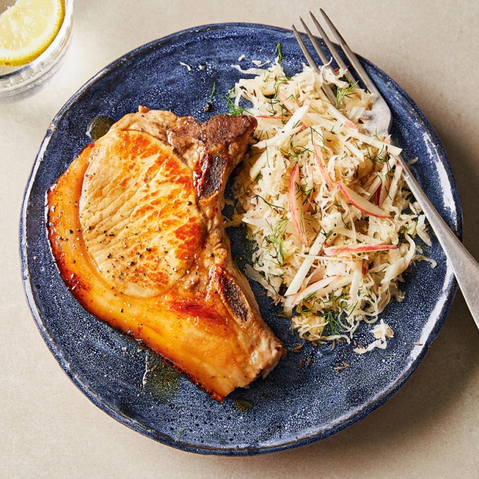 Nigella's Apple Pork Chops with Sauerkraut Slaw