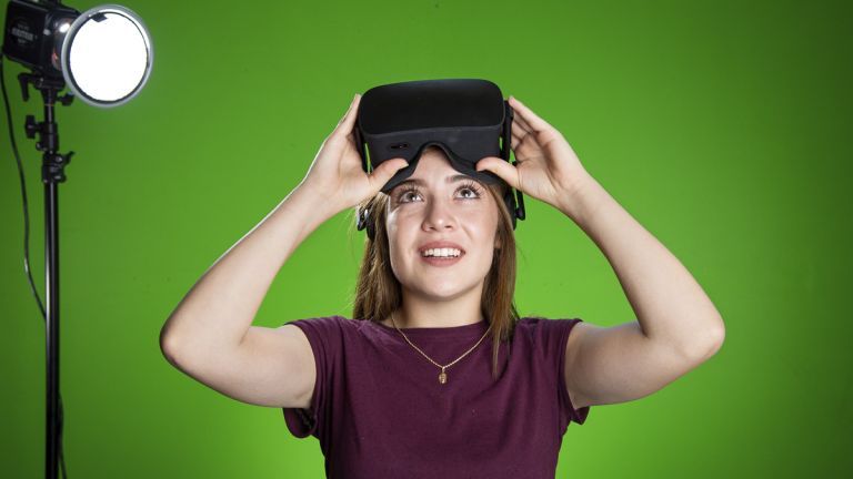 student using VR headset