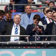 Wycombe Wanderers Chairman Rob Couhig (left) during the Bristol Street Motors Trophy final at Wembley Stadium, London. Picture date: Sunday April 7, 2024. PA Photo. See PA story SOCCER Final. Photo credit should read: Bradley Collyer/PA