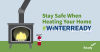 Stay Safe When Heating Your Home #WinterReady Graphic shows a fireplace with fire extinguisher. 