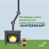 Manténgase a salvo mientras usa la calefacción en su hogar#WinterReady El gráfico muestra una chimenea con extintor de incendios.