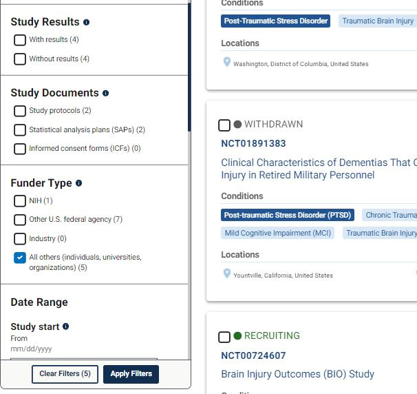 Search results from ClinicalTrials.gov