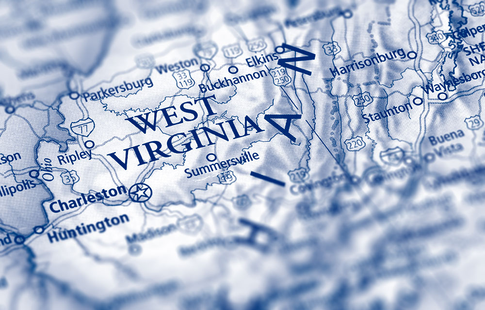 the state of West Virginia on a map