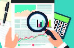 An illustration of a report sheet with a magnifying glass and a calculator..