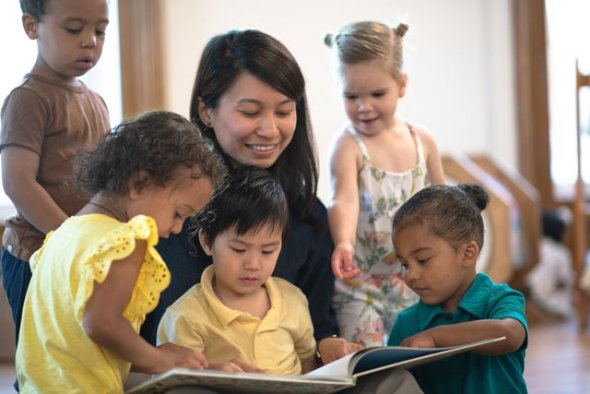 children listening to a book