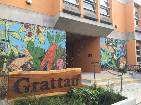 Front door of Grattan Elementary School building