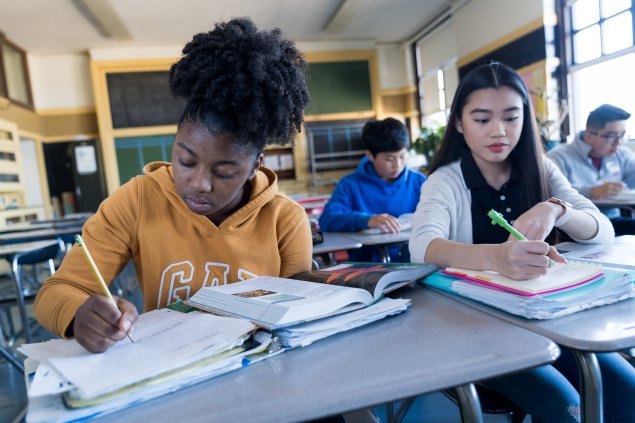 High school students work on their early college work.