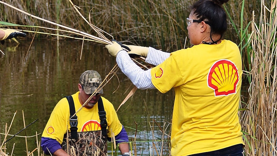 man and woman cleaning the river