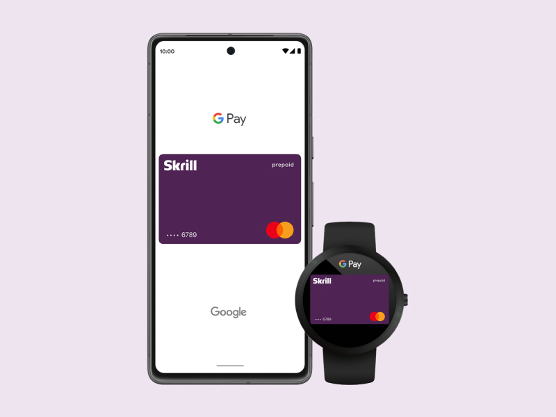 phone and apple watch showing the Skrill app