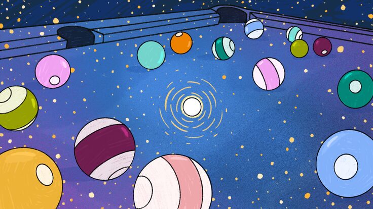 Illustration of billiard balls on a cosmic pool table