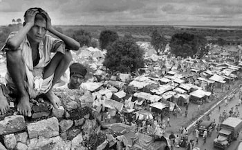 A distraught boy in a Delhi refugee camp during Partition in 1947