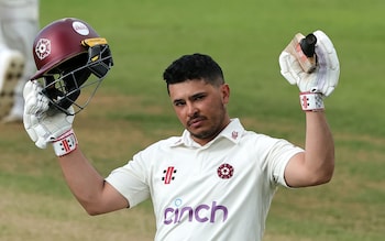 Ricardo Vasconcelos celebrates his century for Northamptonshire against Yorkshire