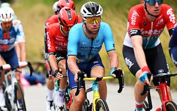 Mark Cavendish riding in the peloton on stage five