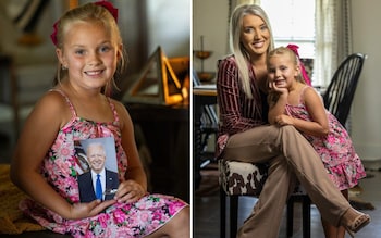 Navy Roberts with the picture of Joe Biden and her mother Lunden