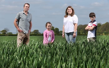 Robert and Emma Sturdy and their two young children, tenants at Eden Farm in Old Malton, North Yorkshire