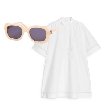 Acetate sunglasses, £135, Jimmy Fairly; Cotton tunic, £97, Arket