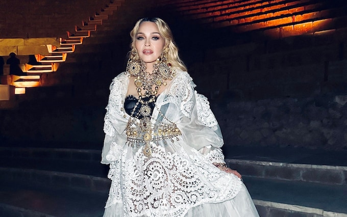 Madonna celebrates her birthday dressed in Dolce & Gabbana in Pompeii, Italy, on Friday