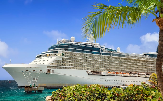 Luxury Cruise Ship in Port on sunny day