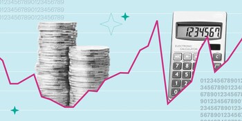 infographic showing calculator and a stack of coins