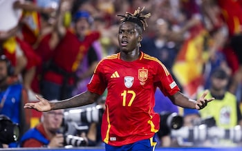 Nico Williams celebrates scoring for Spain against Georgia at Euro 2024