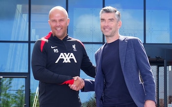 New Liverpool manager Arne Slot with sporting director Richard Hughes during a photocall at the AXA Training Centre