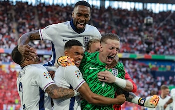 England celebrate their penalty shoot-out win over Switzerland