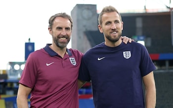 Gareth Southgate with Harry Kane at the Olympiastadion in Berlin