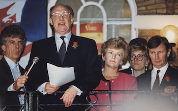 Neil Kinnock concedes defeat outside Walworth Road in the early hours of the morning