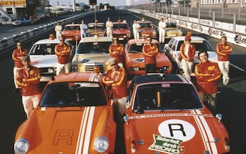 Linge, front, centre, in 1972 with the track safety team he set up