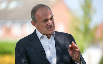 Sir Ed Davy Liberal Democrat leader, speaks with the media in Chelmer Village Green in Chelmsford