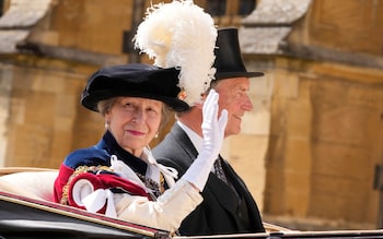 Princess Anne and her husband Tim Lawrence are pictured riding to the Order of the Garter service at Windsor Castle just over a week ago