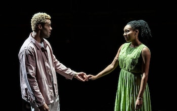 Conor Glean (as Romeo) and  Shalisha James-Davis (Juliet) at the Royal Exchange Theatre, Manchester