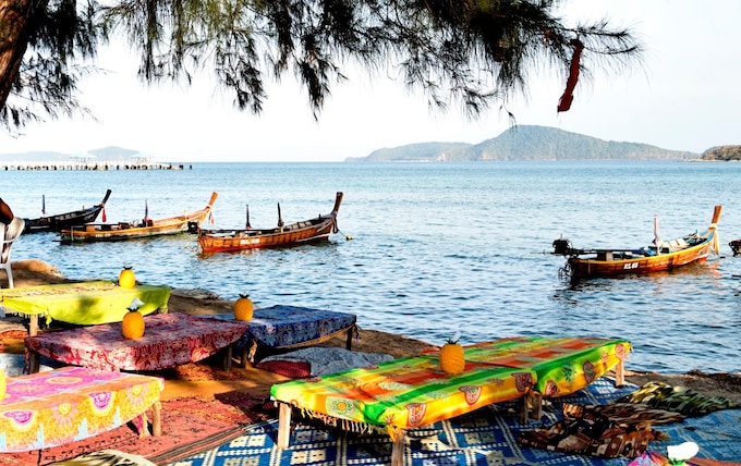 Tables at a restaurant on Rawai Beach, Thailand