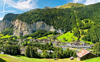 Panorama of Lauterbrunnen with the Staubbach Falls, Switzerland