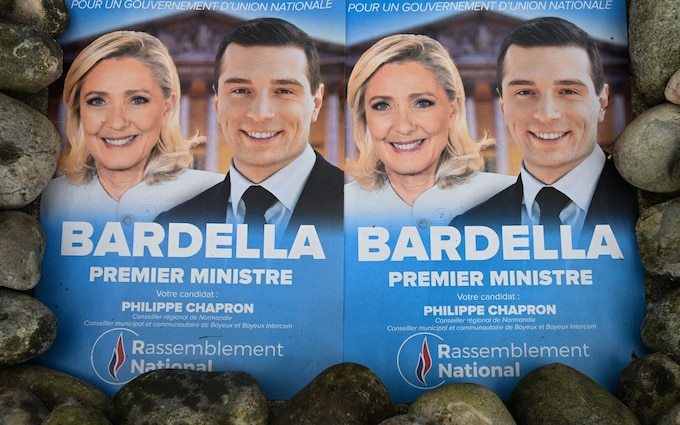 Marine Le Pen and Jordan Bardella seen on billboards in Bayeux