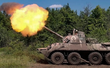 A Russian mortar fires on a Ukrainian position 