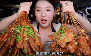 One hundred skewers of spicy Guizhou chicken proved to be too much for Mires, a YouTube blogger