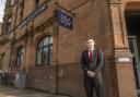 Councillor Jamie McGuire outside Bank of Scotland Branch in Renfrew