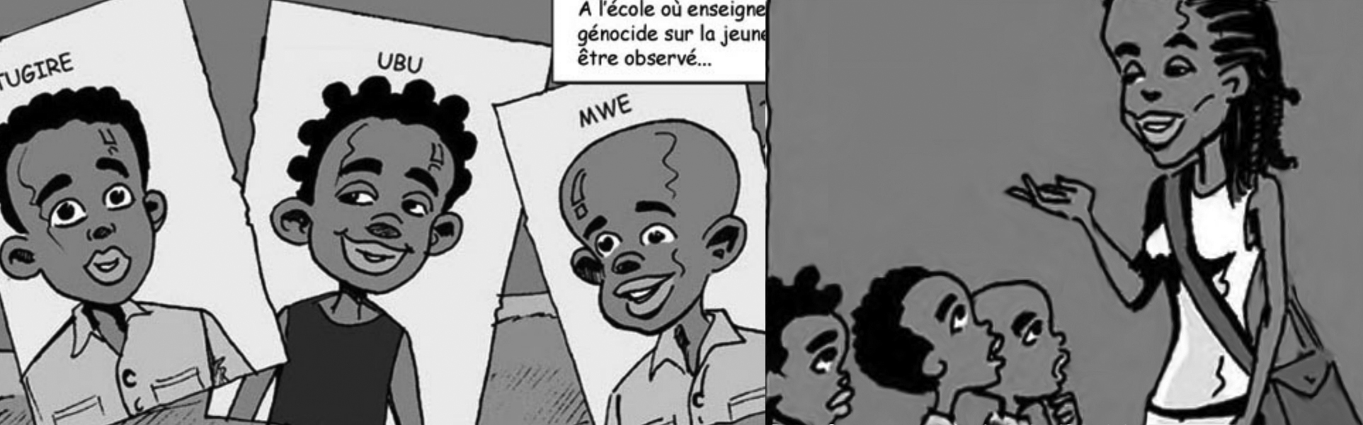 Frames from the graphic novel for a young audience about the Genocide in Rwanda.