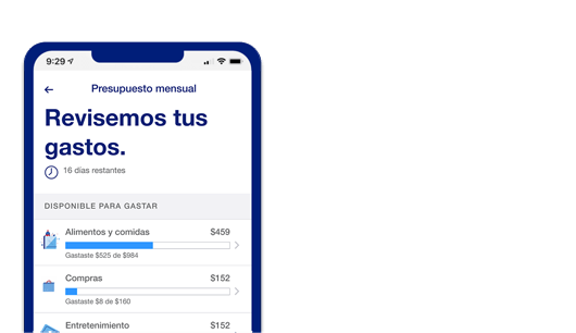 Vista del presupuesto mensual en la aplicación móvil de U.S. Bank