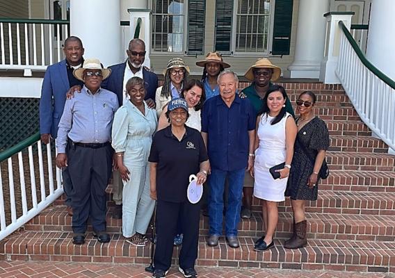 Pictured from left to right back row: Equity Commission Member Dr. Ron Rainey, Senior Advisor Dr. Dewayne Goldmon, Equity Commission Member Savi Horne, Equity Commission Member Shorlette Ammons, Equity Commission Member Dr. Jennie Stephens; Middle row: Equity Commission Member Shonterria Charleston, Equity Commission Member Poppy Sias Hernandez, Equity Commission Member Arturo S. Rodríguez, Cecilia Hernandez, Tanika Whittington; Front row: Equity Commission Member Shirley Sherrod