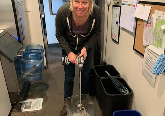 Connie Baker whips up a new batch of hand sanitizer