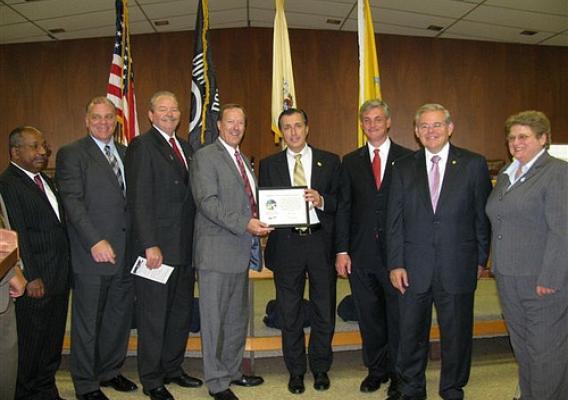 L to R: Gloucester County Freeholder Warren Wallace, Senate President Stephen Sweeney, Gloucester County Freeholder Deputy Director Robert M. Damminger, USDA Rural Development New Jersey State Director Howard Henderson, Mayor John Burzichelli, Congressman Rob Andrews, Senator Robert Menendez, RD Deputy Under Secretary Cheryl Cook.